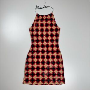Conspiracy Vintage Y2K Retro Abstract Sequin Halter Dress Size Medium USA Made